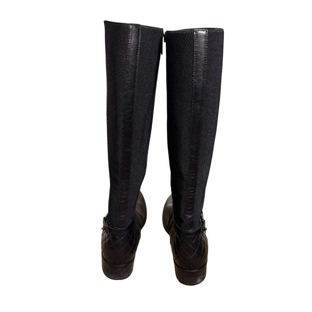 Aquatalia Oralie Equestrian Knee High Boot 8 Black Leather Side Zip Quilted - Picture 4 of 15